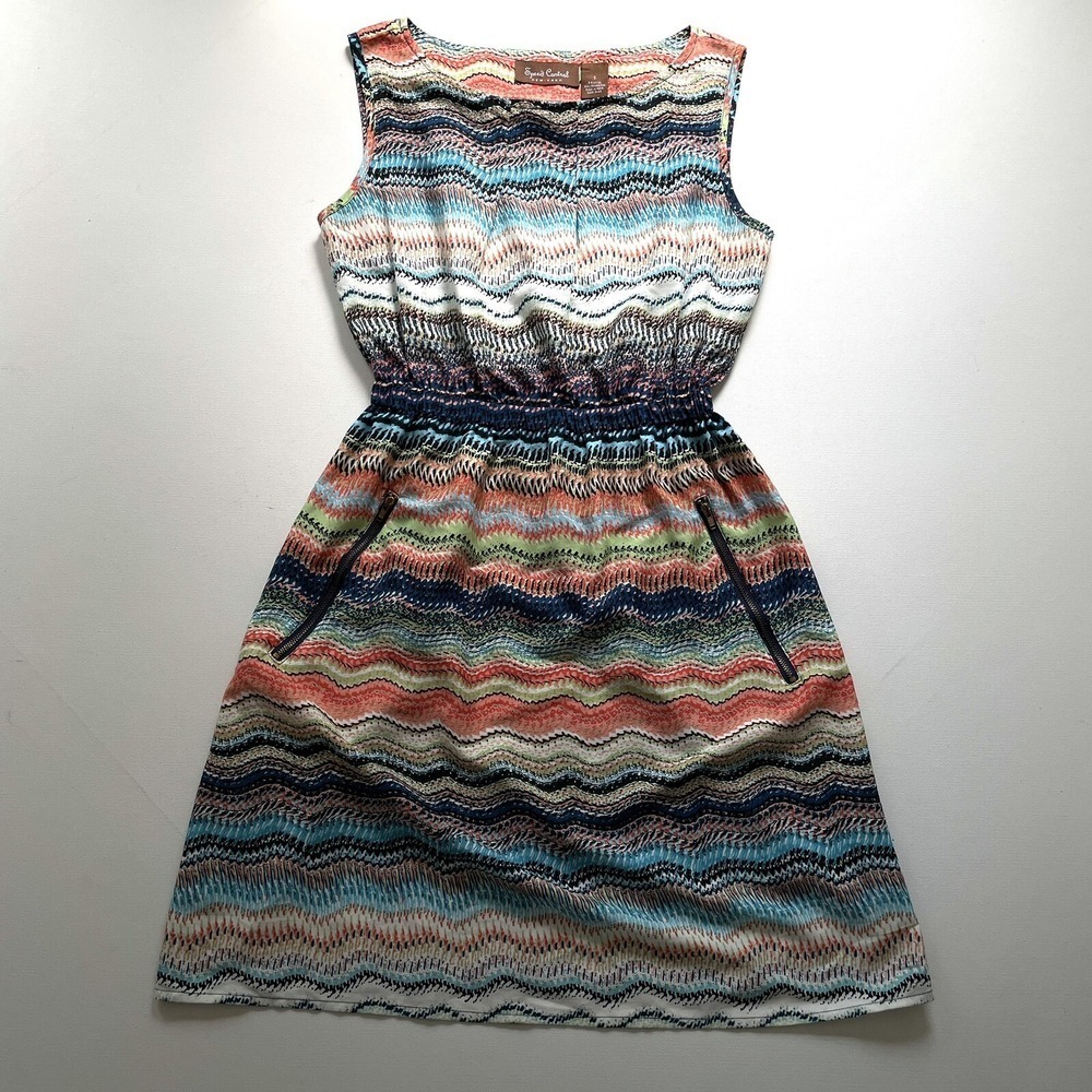 Speed Control Dress Women's Small Multicolor Sleeveless Zip Pockets Tribal Boho